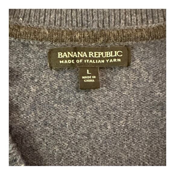 Banana Republic Men’s V-Neck Sweater Blue Wool Blend Long Sleeve Preppy Large - Picture 4 of 8